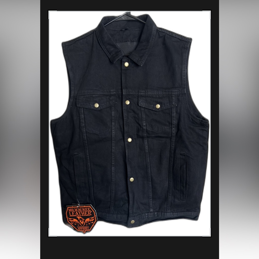 NWT Milwaukee Performance Mens Black Denim Motorcycle Biker Vest size large - Picture 1 of 5